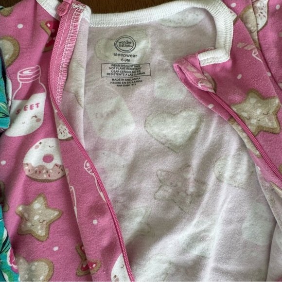 Wonder Nation Baby Girl Floral and Pink Zip One Piece Pajama Set of 2 6-9M - Picture 3 of 4